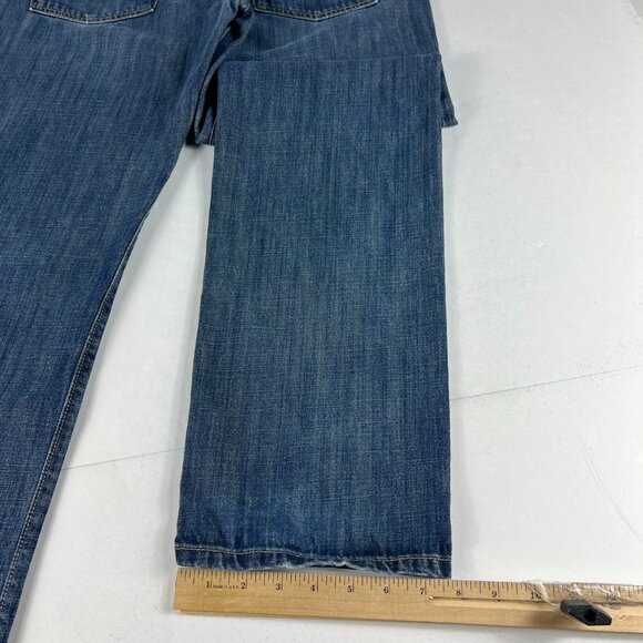 Lucky Brand Jeans Mens 33x31* 221 Straight Blue Faded Distressed Denim Tag 32x32 - Picture 11 of 16